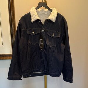 Denim Jacket with White fuzzy Collar NWT